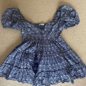 Zara Navy Floral Dress with Puff Sleeves